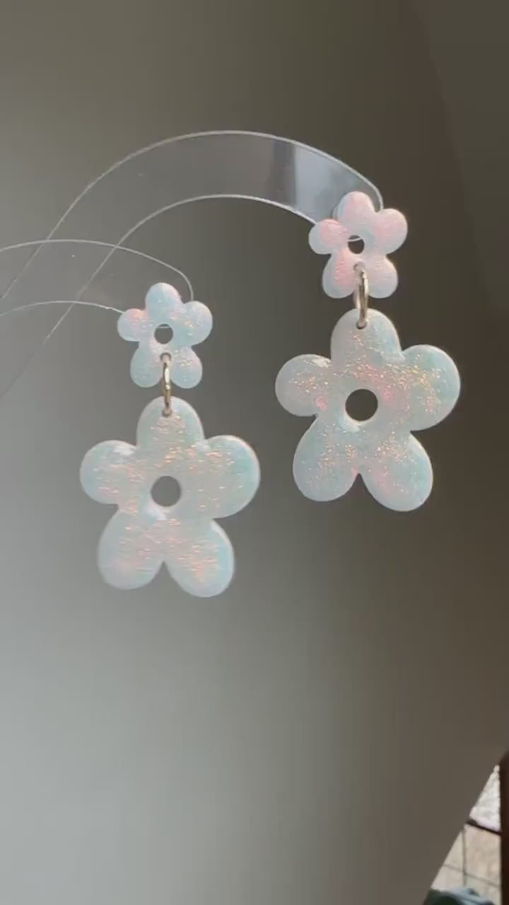Iridescent Flower Clay Earrings | Polymer Clay earrings | Iridescent Earrings | Clay Earrings | Flower Clay earrings